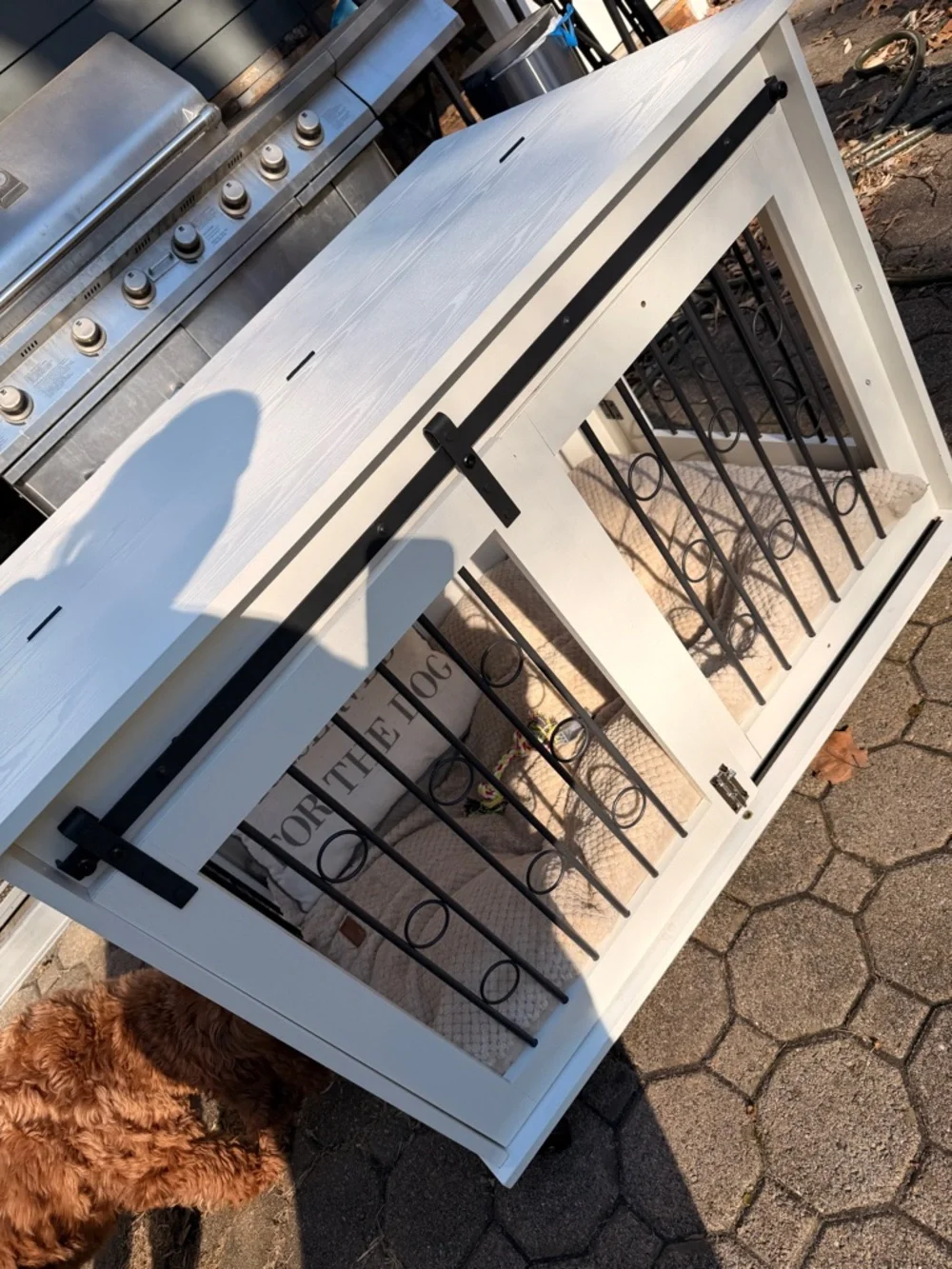 Amazon White Wooden Dog Crate with Black Metal Bar Door